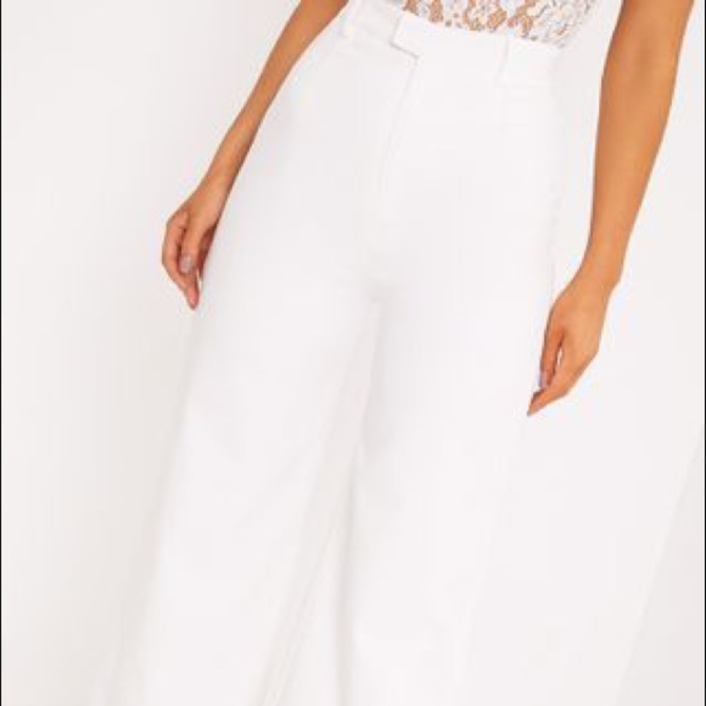 Prettylittlethings reemah cream wide leg trousers
